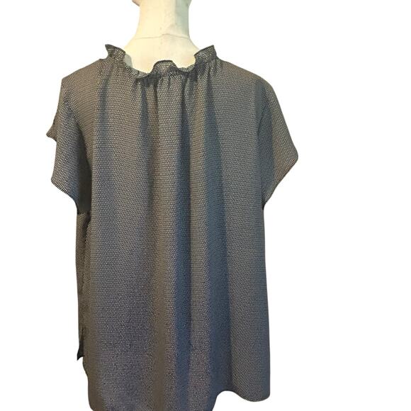 Liz Claiborne Women XXL Blouse Sheer Cap Sleeve  Ruffle Neck Notched Beachy Boho - Picture 5 of 6